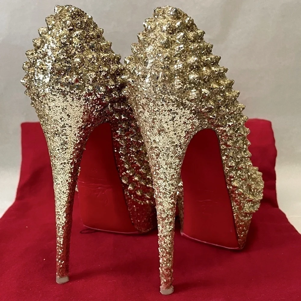 Christian Louboutin “Glitter Specchio” Lady Peep spikes.EU38 140mm 1” platform.